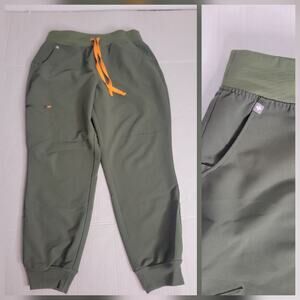 Figs Zamora Olive Green Joggers with Orange Drawstring Sz Large Petite po# 3972